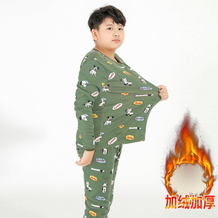胖童装男童内衣套装加肥加大冬季保暖家居服睡衣加绒加厚秋衣卫生
