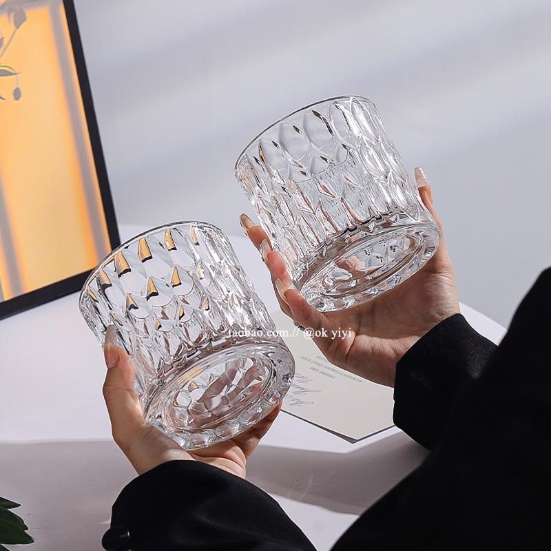 高级感菱格威士忌洋酒杯加厚玻璃水杯大容量果汁饮品杯复古咖啡杯