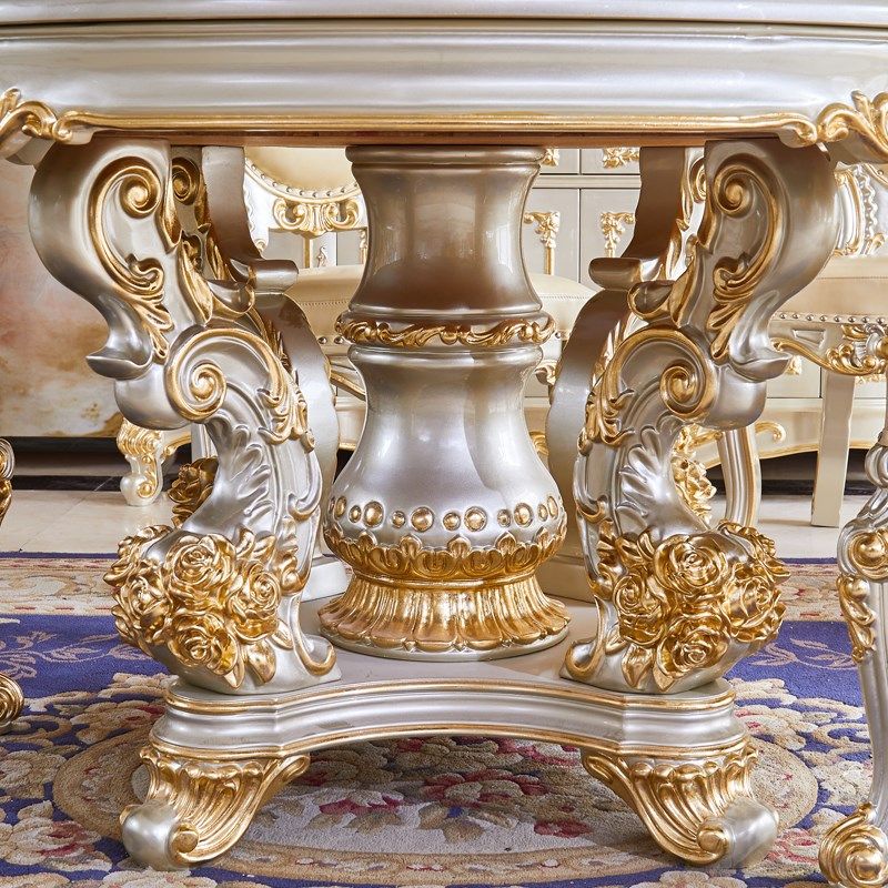 欧式圆桌美式别墅复古大理石实木雕花金色带转盘家用酒店吃饭餐桌,住宅家具,大理石餐桌,淘宝优惠券,粉丝福利购,淘宝优惠卷