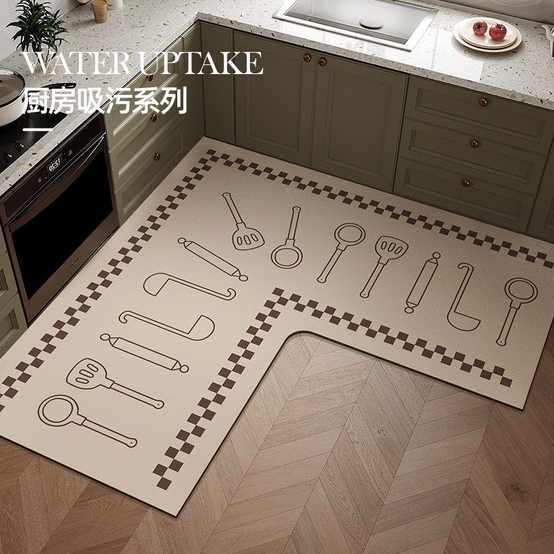 厨房专用硅藻泥软地垫可擦免洗防滑防油脚垫吸水吸油l型耐脏地毯