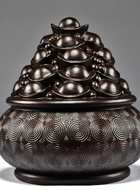 黑檀木雕聚宝盆摆件客厅实木家居玄关电视柜装饰公司店铺摆设送礼