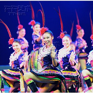 新款锦鸡炫美苗族服装演出服彝族土家族民族表演服舞蹈服女装包邮