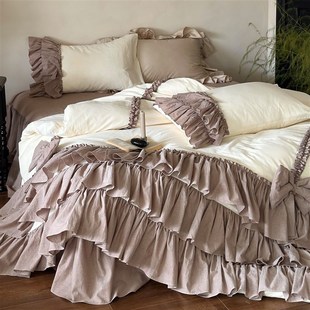 圣鸳天使法式公主蝴蝶结全棉床裙四件套纯棉水洗棉花边被套床品