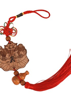 桃木鸳鸯床头挂件一对卧室婚房结婚饰品鸳鸯戏水图案装饰吊坠摆设