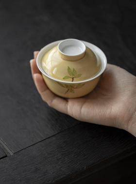 釉下手绘玉兰花两才元宝盖黄色茶小SY304414号碗单个不烫手小清新