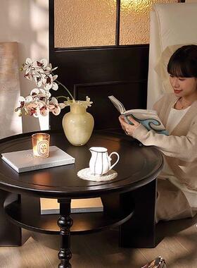 法式茶实木圆形茶桌几小户型中小式桌子古风家用客厅美式复LDK古