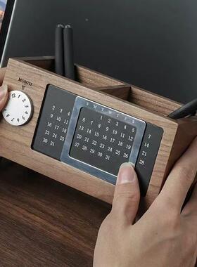 实多木万年20250217历筒办笔公室桌面摆件台l历ogo功能收纳盒商务