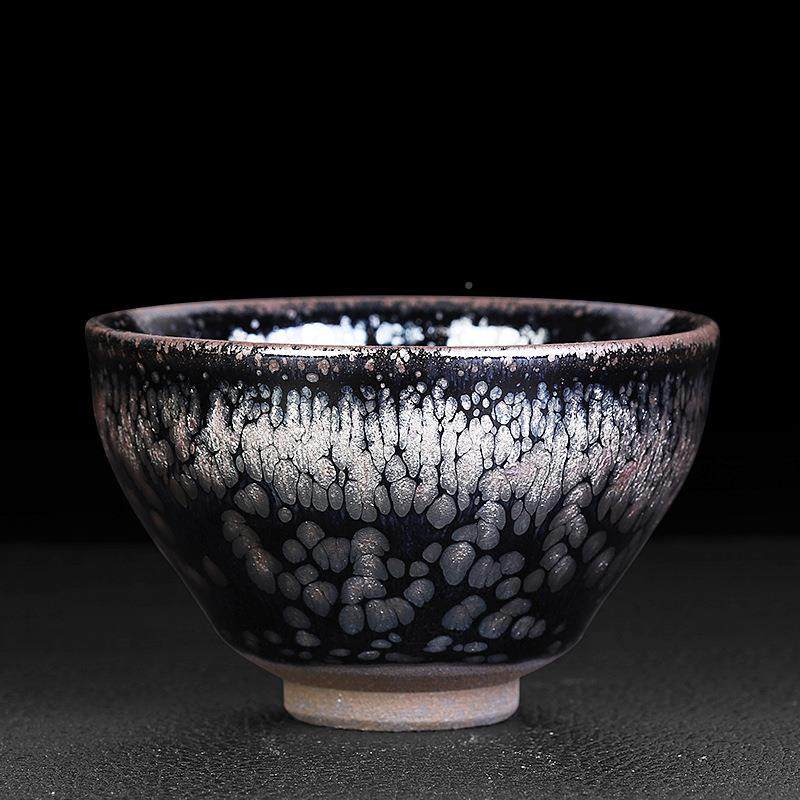 油茶滴束口盏杯盏大号建窑纯工手茶盏建LIL主人杯单杯名家曜变天