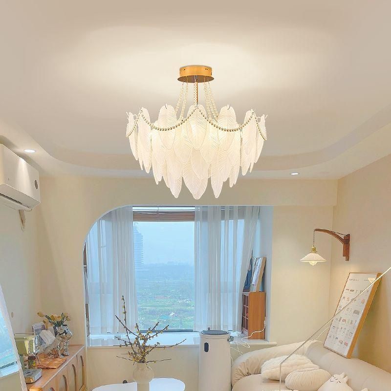 内外法式毛奶吊灯油风轻奢羽珠网红客厅主灯2025年697珍新款卧室