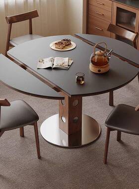 法式复YTO古可伸缩户叠餐桌椅折组合家用小型饭桌黑方圆两用色餐