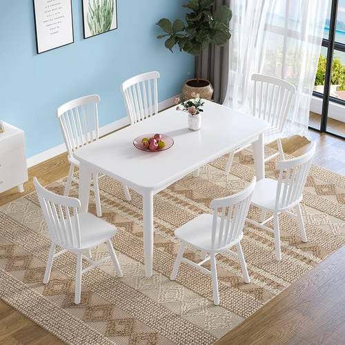 白色全2312#B实木餐椅桌组长合家用欧小户型饭桌方桌北方形吃饭桌