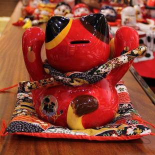 红色招财猫存钱罐招店铺开业公收饰银台司86853前台客厅装招财摆