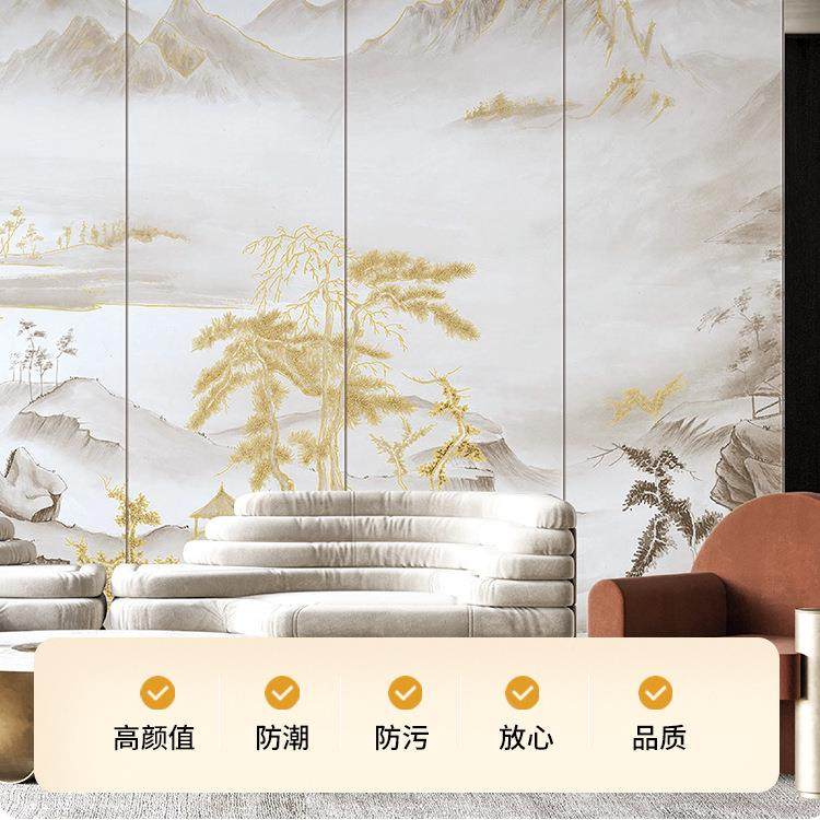 电室视背装景HTT墙鎏金高厂端轻奢饰壁布沙发客厅茶墙布家新中式