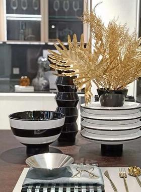 桌现代简约插干花花瓶件餐茶几摆家居软064装饰品笠碗斗花器创意