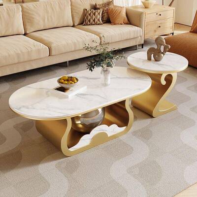 意式轻奢圆形茶几LNM客新款岩板茶几家用小户型椭nis网红厅茶几组