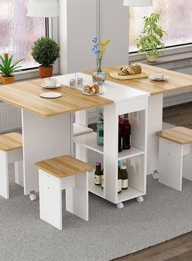 折叠餐桌家用小户型形可移缩动简DNU易多能伸功桌椅组合长方吃饭