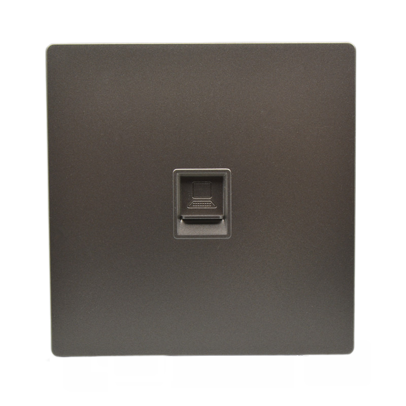 深灰色单口超六类屏蔽网线插座含千兆电脑模块一位网络口墙插面板