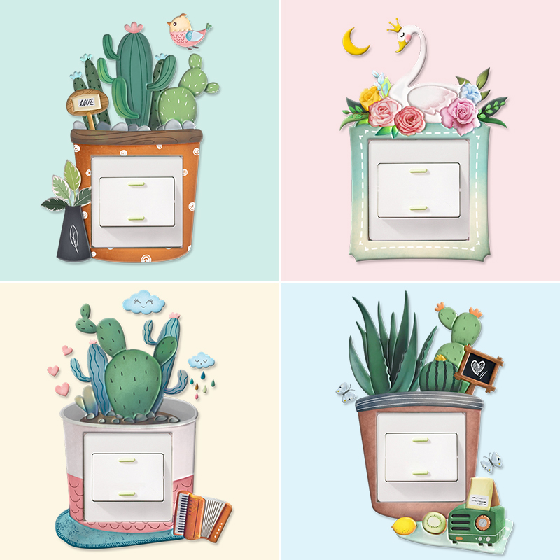 开关保护套家用装饰贴画3d立体灯插座边框电源开关贴墙壁夜光贴纸