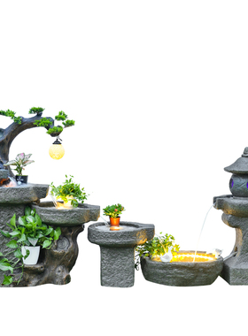 阳台办公室餐厅庭院客厅装饰品布置花园景观流水摆件喷泉石磨鱼池