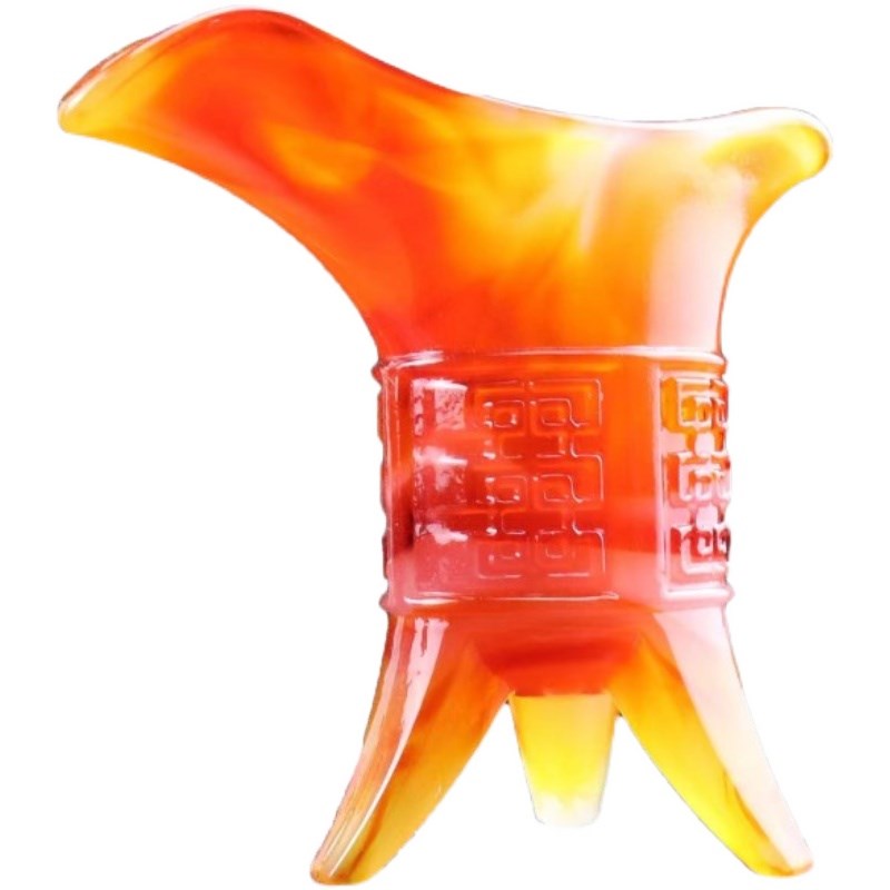 红玛瑙酒樽仿古玉琉璃中式三足酒爵杯白酒杯玛瑙色玉瓷酒杯玉茶具