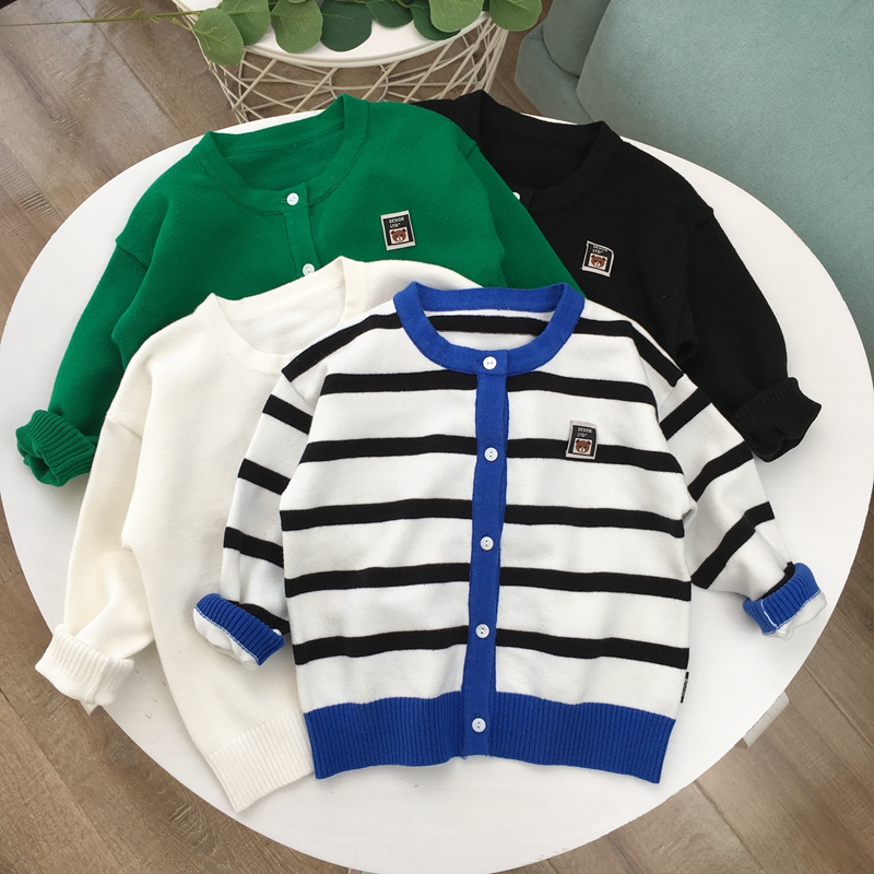 80-150儿童纯棉针织开衫春秋季男女宝宝外搭上衣细毛线薄外套柔软