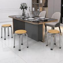 餐不锈可收纳加厚家用椅现代小户型客餐桌实木厅钢SZE小圆凳椅子
