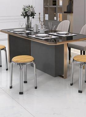 餐不锈可收纳加厚家用椅现代小户型客餐桌实木厅钢SZE小圆凳椅子