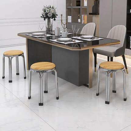 餐不锈可收纳加厚家用椅现代小户型客餐桌实木厅钢SZE小圆凳椅子