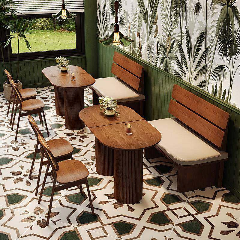 靠实木卡餐饮参照标注餐厅桌墙椅组合奶长茶店咖啡厅条沙发商用双