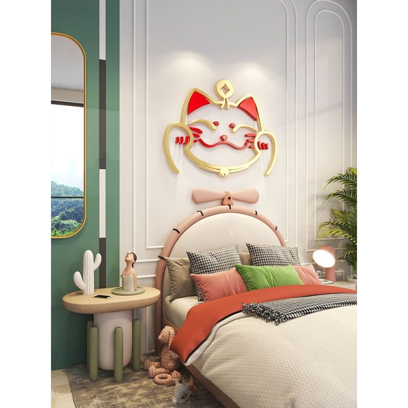 卡通招财猫3d立体墙贴画儿童房卧室床头书房个性装饰布置墙贴自粘