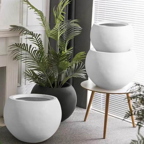 栽球形圆R50口镁泥花盆欧大式轻简奢约风号落地盆适合黑金刚鸭脚