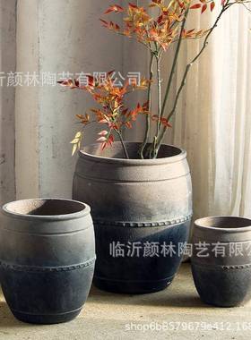 大口径客复古MUN落地花盆阳景台外观大花室盆家居装饰厅仿真花装