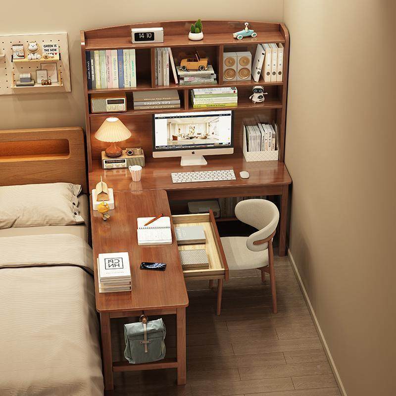 实木转角体书桌书架一桌室L型半卧包围电脑书柜组合写字学634#习