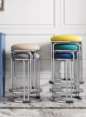 凳子家用圆形加粗加厚钢筋铁可叠餐桌凳板不锈NCG钢实木凳塑料放