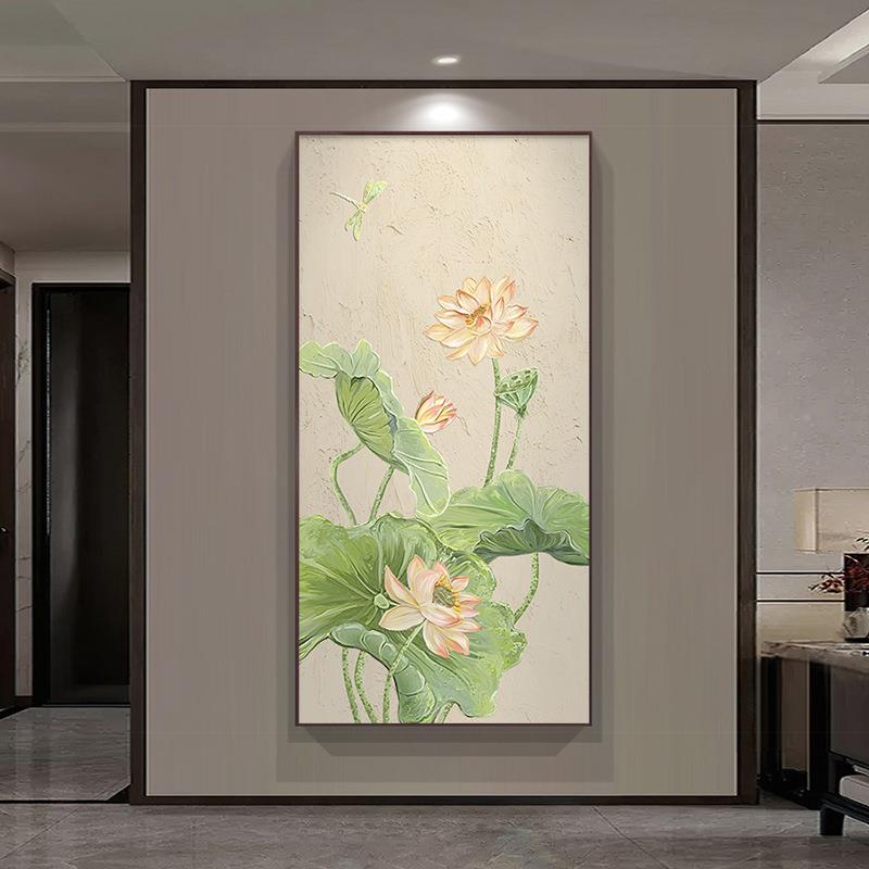荷花玄关装饰画手挂绘油画壁画走廊尽头画荷花满院体中式大芬村壁