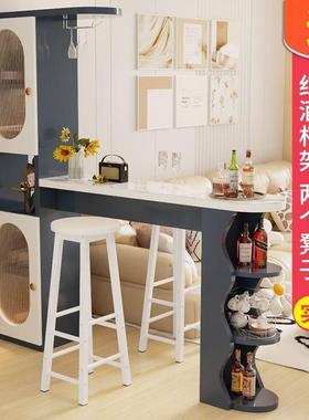 岩板奶油风台桌家用客吧墙厅隔断靠柜餐厅酒柜餐边80918一体柜子