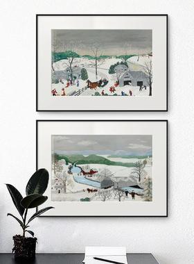 摩西奶奶装饰画美小清新风田风挂式画餐景厅正方形卡CGR纸卧园室