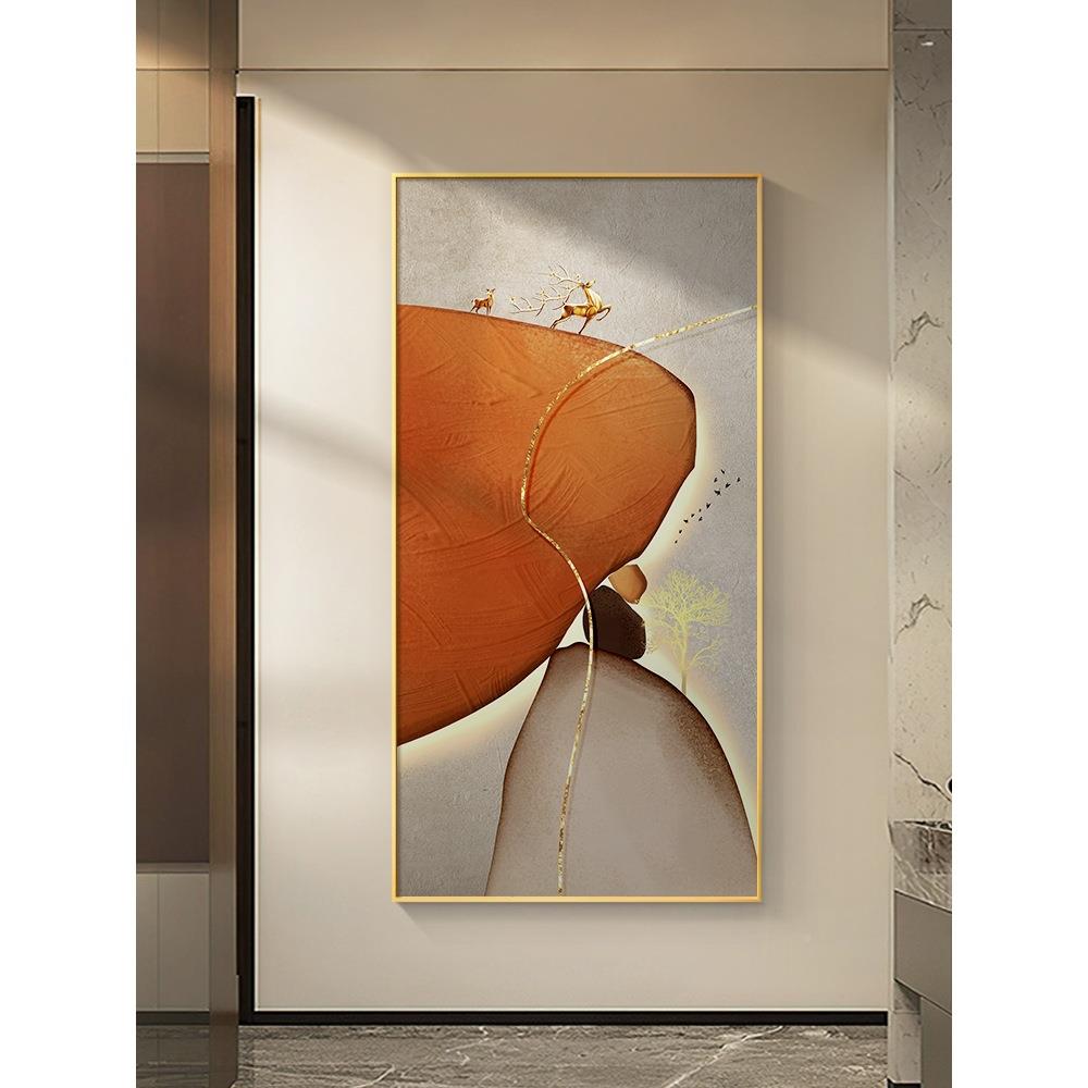 石来廊运转轻玄关饰画装奢抽象客LY石运福厅入户正对门挂画竖版走