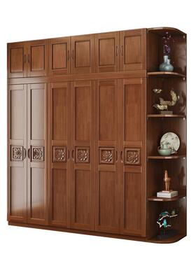 中式实木衣大柜卧室三四五六门柜橱现代衣简约家用平开KJZ门橱储