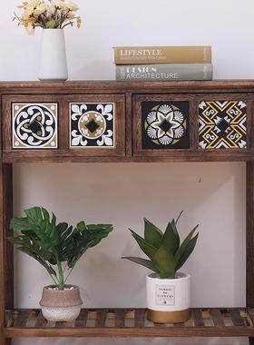 美式实木玄关装柜古彩绘斗柜饰物阳台复置花架客PNZ厅靠墙窄长条