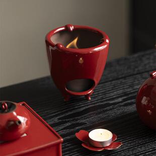 赭红陶瓷炉煮茶器炉蜡烛温茶炉风炉酒精小小炉zch2368子茶火围炉