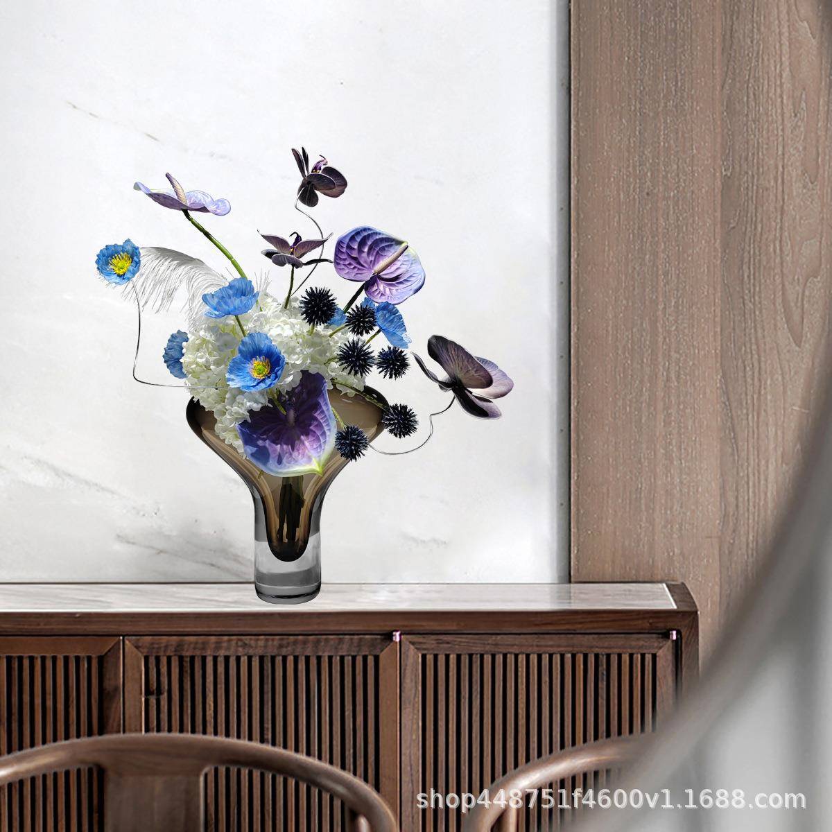 现仿真花家居软装手感花餐艺售楼处插花玻代璃花IAR器客厅桌饰摆