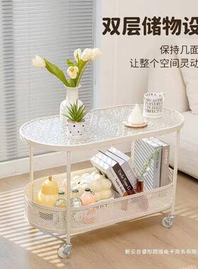 奶油风可子移25596动边几小桌可纳床头柜收纳收置物可视轻架奢