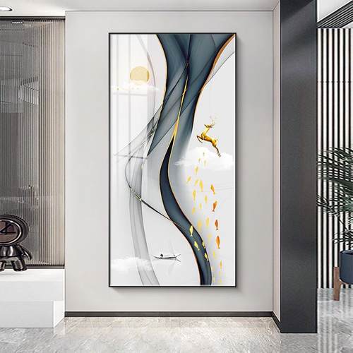轻关奢入户玄关壁装饰画画现代简线条抽象大气走廊D679过约道挂画