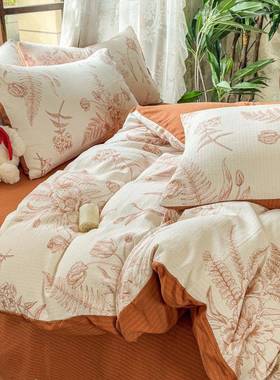 类小竺棉超FVV柔母级双层纱四件小A碎花婴套纯水洗棉学生宿舍三件