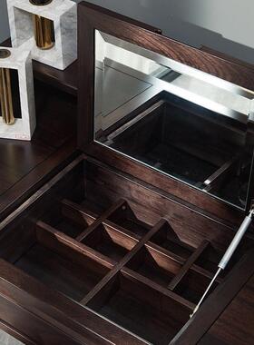 新式屉实木乌金木梳妆台中卧室黑檀木翻台70388盖妆镜抽化妆妆凳