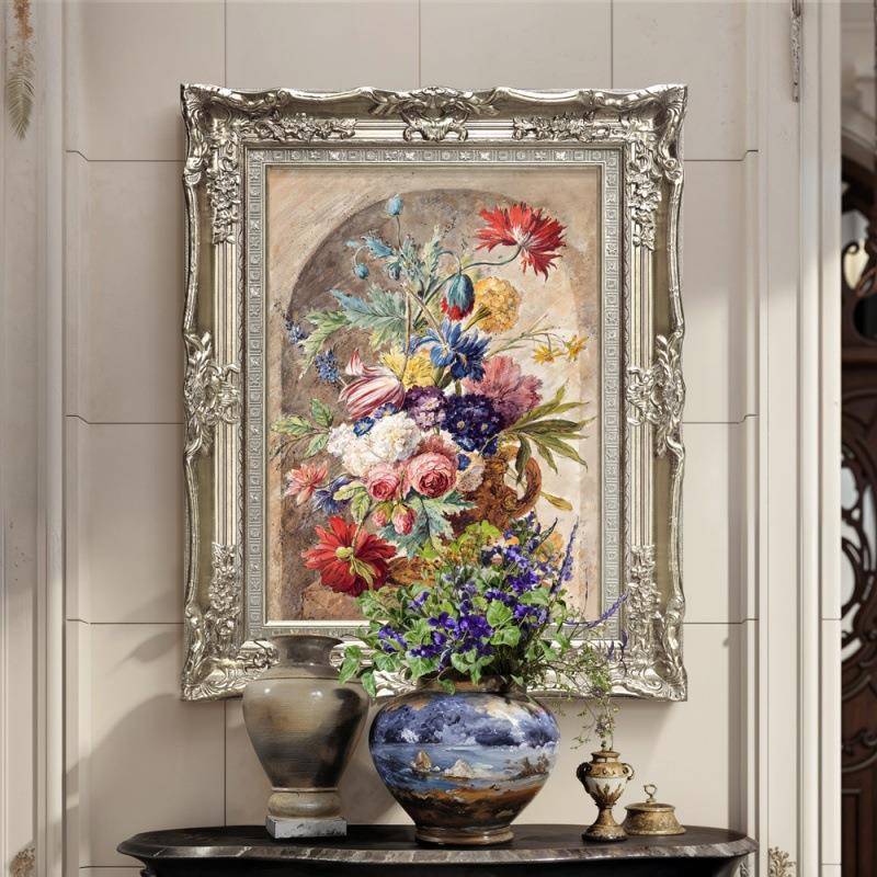 KWK玄关装饰画瑰古典玫花竖版书房走廊式欧简欧挂卉画大芬村油画