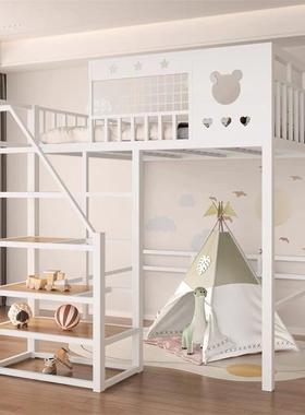 架铁艺下床儿童双上人架床小户型民宿带楼梯高床单82942上高层上