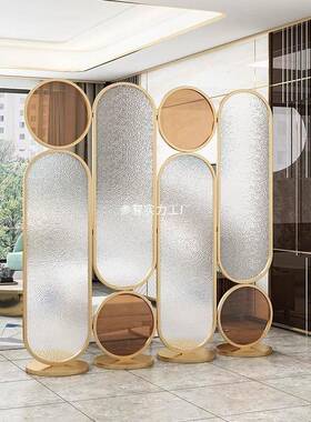 简约轻免厅打玄孔玻璃屏41327风客餐厅关装饰隔断可折叠移动办公