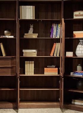 美黑胡桃木架储物柜家具北玻璃门实57835木组书带门简约书房转角